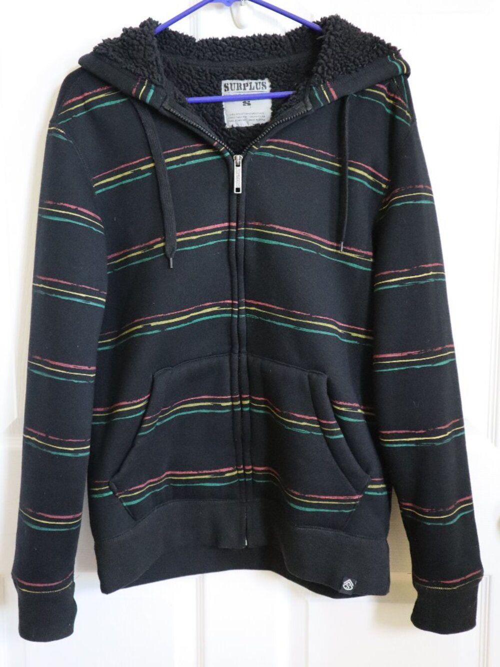 Sherpa Lined Zip Hoodie Sweatshirt '90s Skater Surplus Brand Men's S Women's L